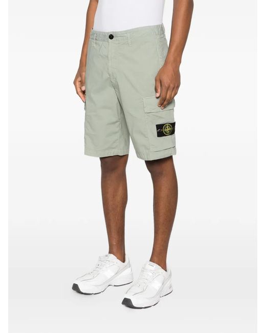 Stone Island White Compass-Patch Shorts for men