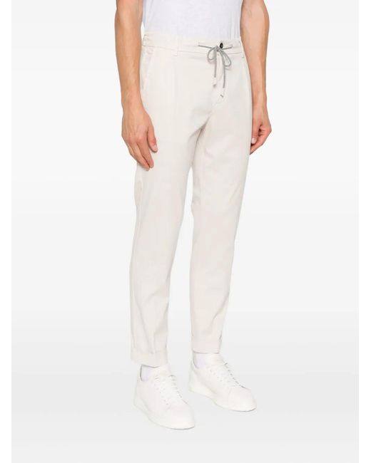 Eleventy White Pleated Drawstring Trousers for men