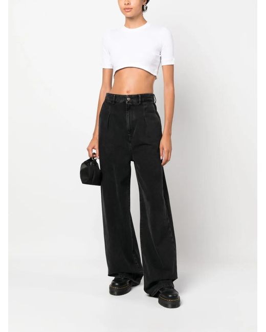 Palm Angels White Logo-Patch Cropped T-Shirt