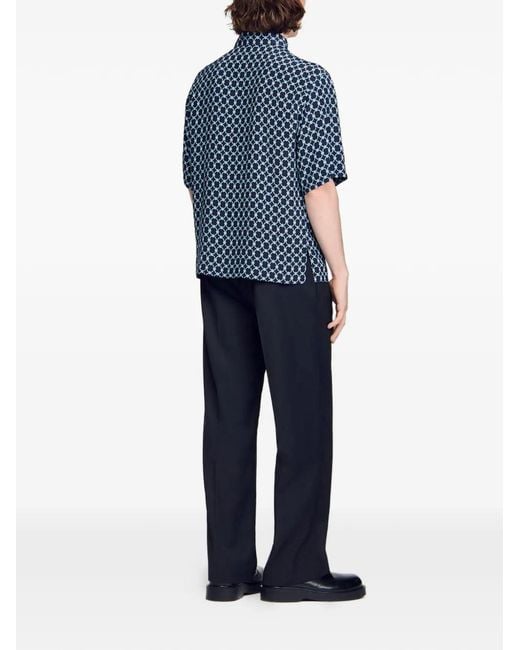Sandro Blue Link Print Loose-Fit Shirt for men