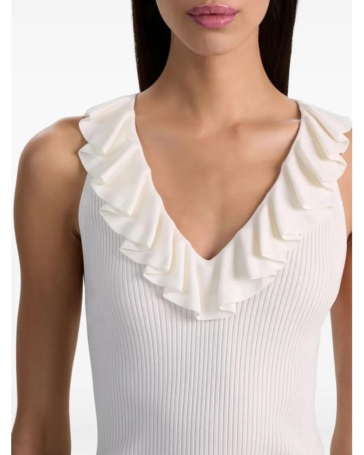 Alice + Olivia White Marnie Ruffled Top