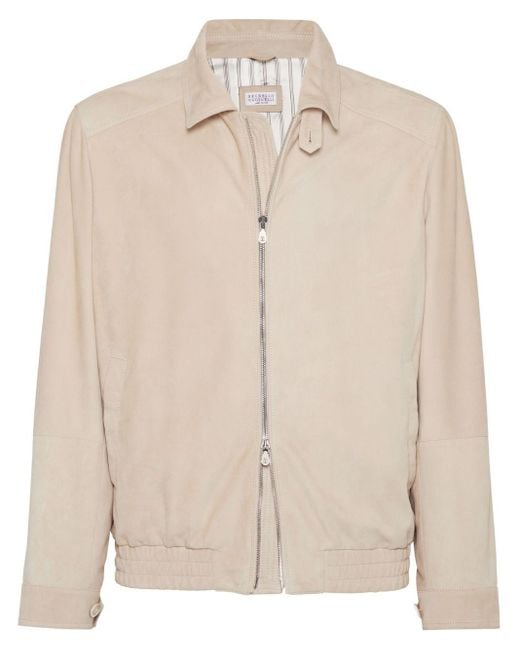 Brunello Cucinelli Natural Neutral Long-sleeve Suede Jacket - Men's - Leather for men