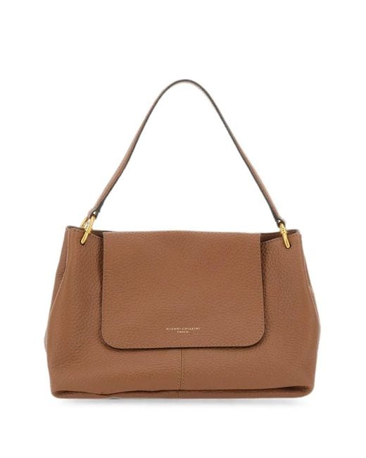 Gianni Chiarini Brown Sandra Grained Leather Shoulder Bag