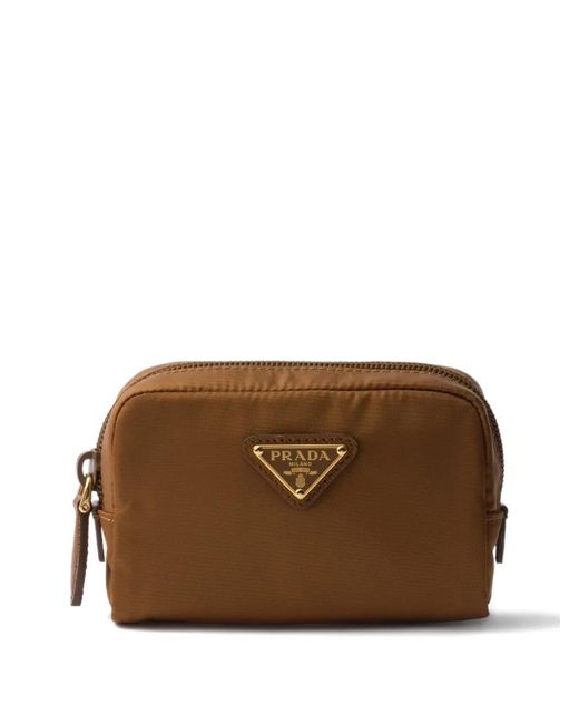 Prada Brown Micro Kosmetiktasche Mit Triangel-Logo