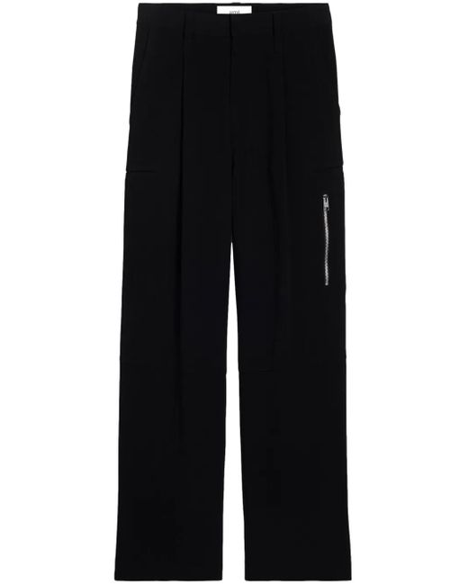 AMI Black Tailored Wide-Leg Trousers for men