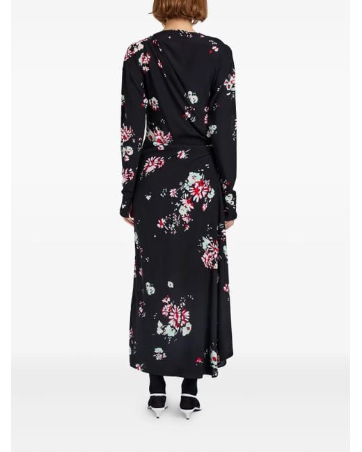 Proenza Schouler Black Floral-Print Draped Asymmetric Day Dress