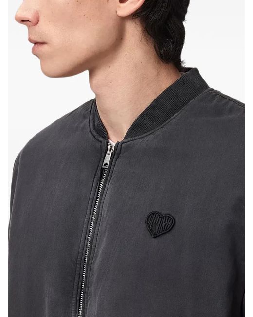 AllSaints Black Heart-Patch Cotton Bomber Jacket for men