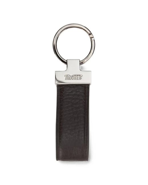 Moorer White Logo-Plaque Grained Leather Keyring for men