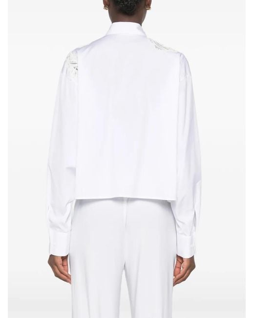 Ermanno Scervino White Lace-Panel Scalloped-Hem Shirt