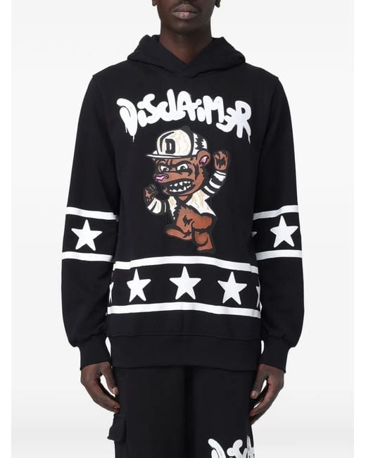 DISCLAIMER Black Hooded Stars Graphic Sweatshirt for men