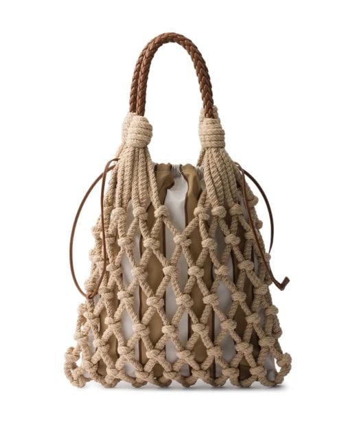 Prada Natural Medium Macramé Tote Bag