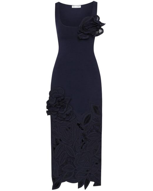 Abito Midi Con Applicazione di Oscar de la Renta in Blue