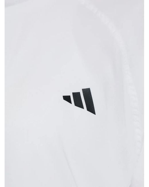 Adidas White Walk-On Logo-Print Ruched-Sleeve Track Jacket