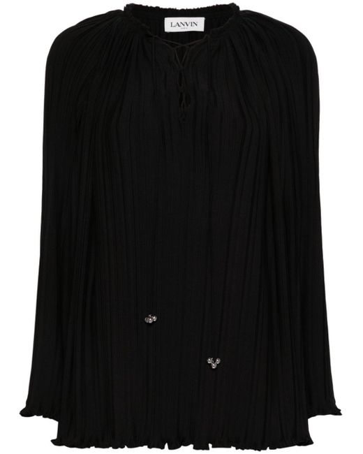 Lanvin Black Long-sleeve Pleated Blouse