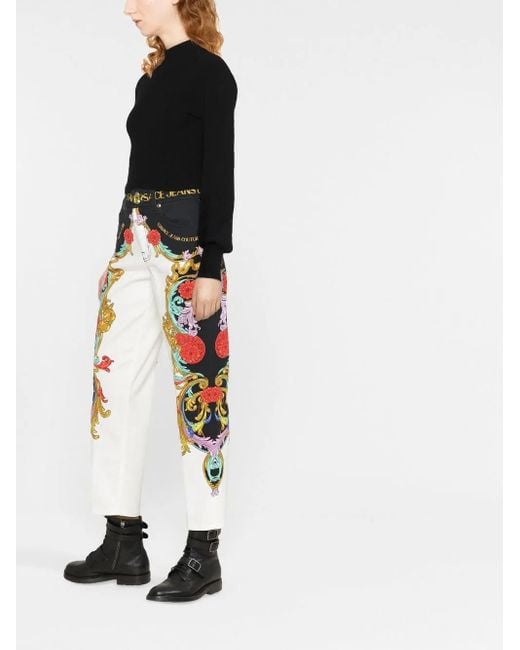 Versace Jeans Couture White Logo-Waistband Detail Trousers