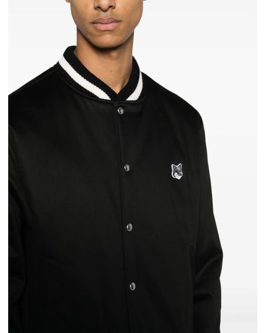 Maison Kitsuné Black Bomber Jacket With Patch for men