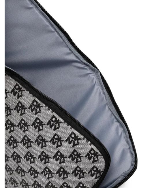 DKNY Gray Logo-Print Striped Laptop Bag