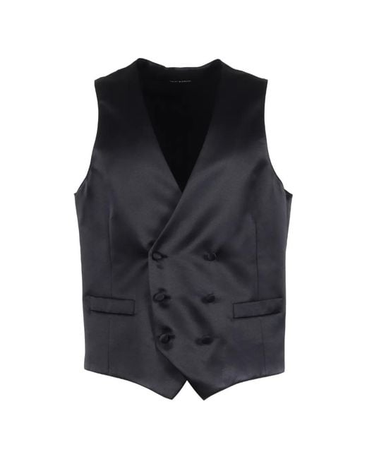 Luigi Bianchi Black Double-Breasted Waistcoat for men