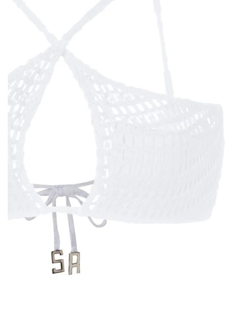 Amir Slama White Keyhole-Detail Open-Knit Bikini