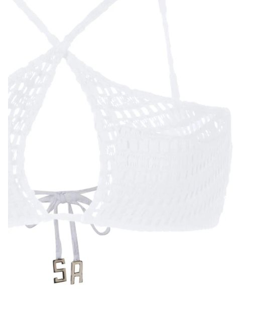 Amir Slama White Keyhole-Detail Open-Knit Bikini