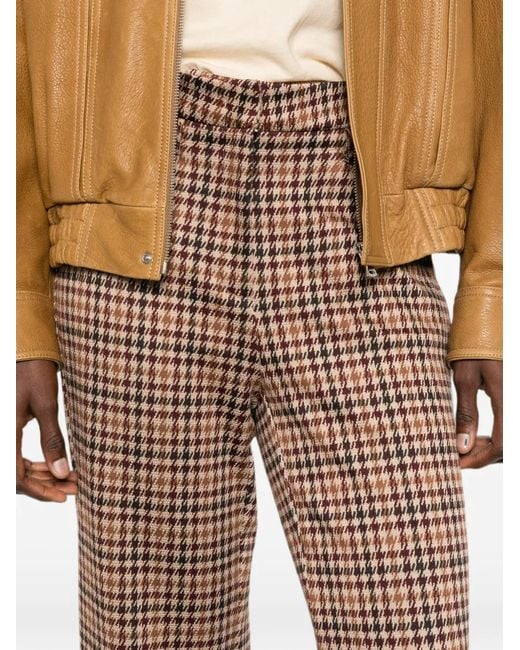Cambio Brown Houndstooth-Pattern Wide-Leg Trousers