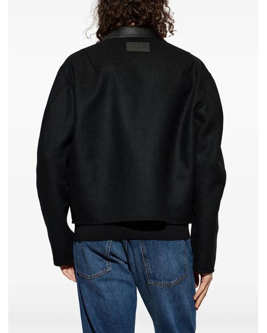Givenchy Black Leather-Collar Wool Jacket for men