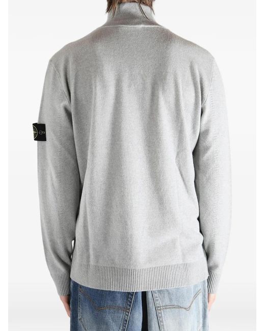 Stone Island Gray Quarter-Zip Virgin Wool Sweater for men