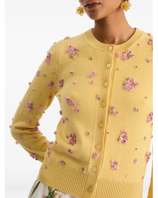 Oscar de la Renta Yellow Crystal-Embellished Cardigan