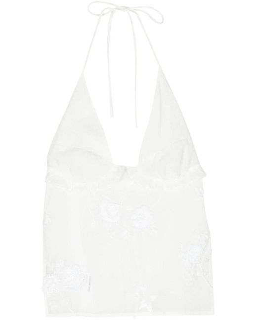 ShuShu/Tong White Floral-embroidered Halterneck Top