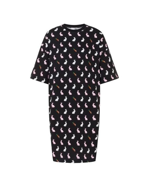 Love Moschino Black Heavyweight Printed Cotton Dress