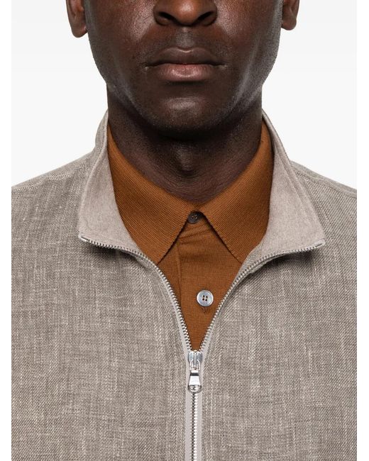 Barba Napoli Gray Zip-Up Elasticated-Hem Jacket for men