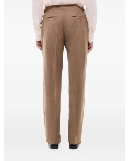 Fursac Brown Pinstripe Pleated Trousers for men