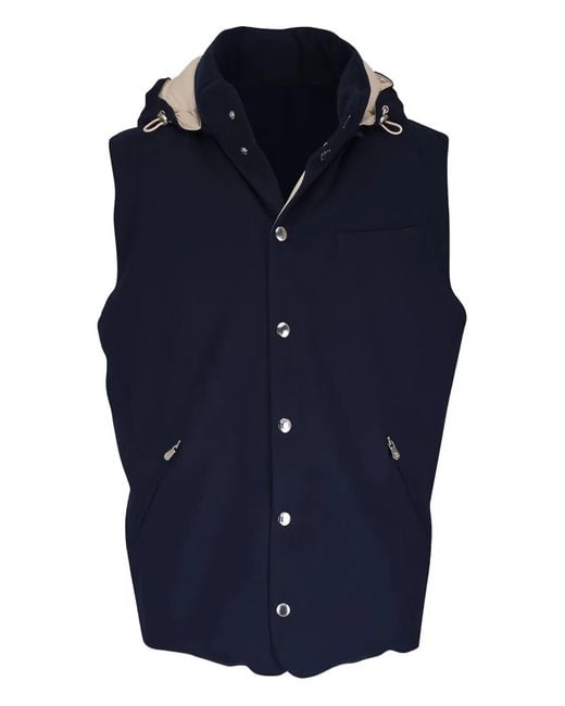 Brunello Cucinelli Blue Hooded Gilet for men