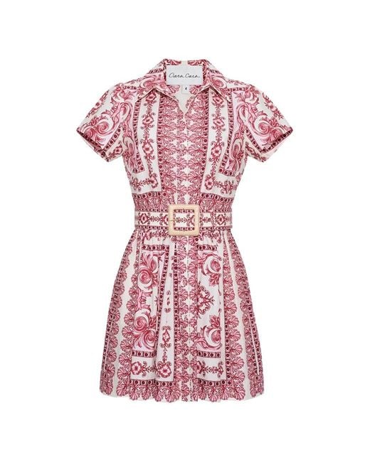 Cara Cara Pink Noela Scarf-Print Cotton Mini Dress
