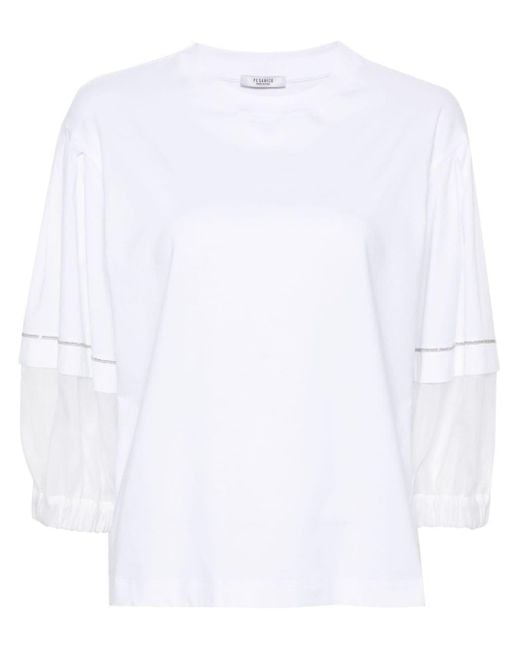 Peserico White Lace-detail Crew-neck T-shirt