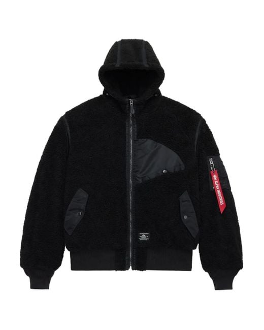 Alpha Industries Black Long-Sleeve Sherpa Onion-Quilted Jacket for men