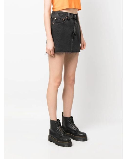 Levi's Black Logo-patch Short Denim Skirt