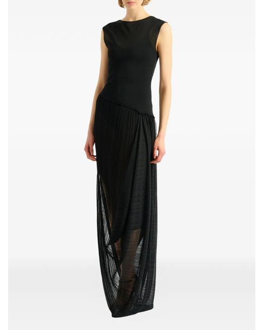 Balmain Black Long Draped Viscose Dress