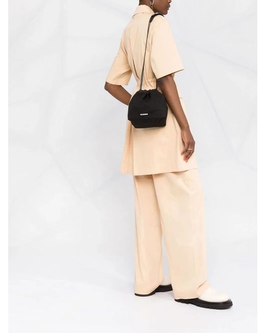 Jil Sander Black Logo Drawstring Shoulder Bag