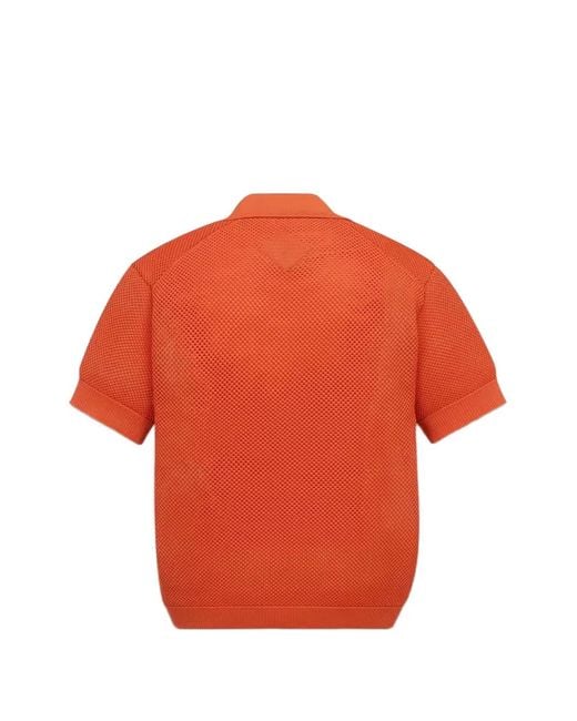 MCM Orange Logo-Patch Open-Knit Polo Shirt for men