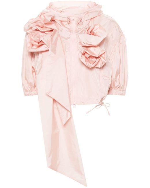 Simone Rocha Pink Floral-Appliqué Cropped Jacket