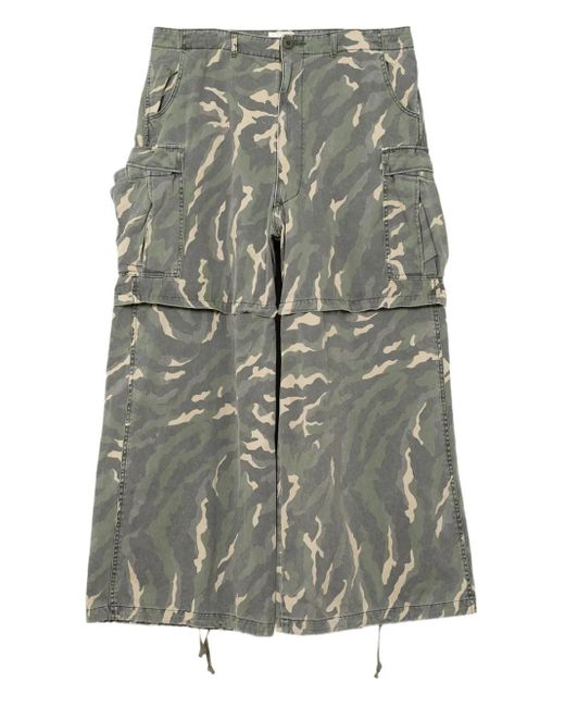 KAMIYA Gray Camouflage Cargo Wide-Leg Trousers for men