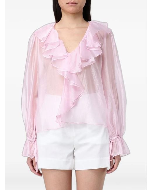 Hanita Pink Ruffled Chiffon Blouse