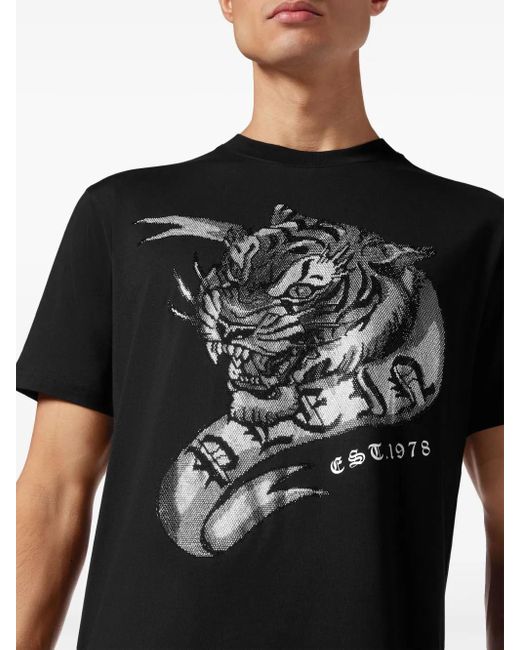 Philipp Plein Black T-Shirt Round Neck Ss Tattoo for men