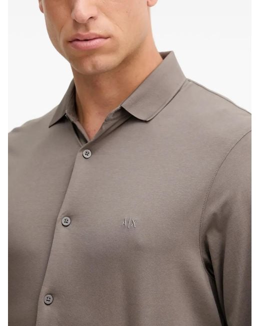 ARMANI EXCHANGE Gray Logo-Embroidered Shirt for men