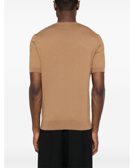 Zegna Brown Knitted Cotton T-shirt for men