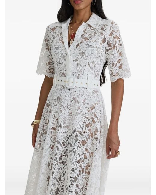 MOOS STUDIO White Reverie Belted Floral-Lace Maxi Dress