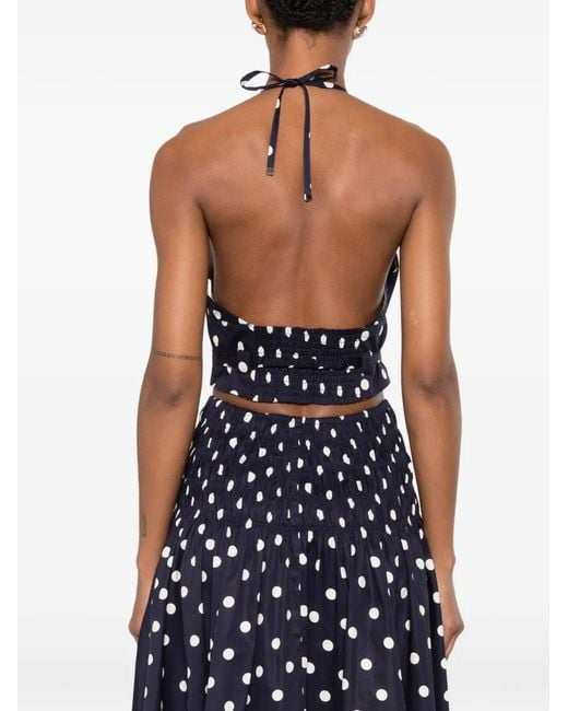 Maje Blue Polka-Dot Halterneck Top