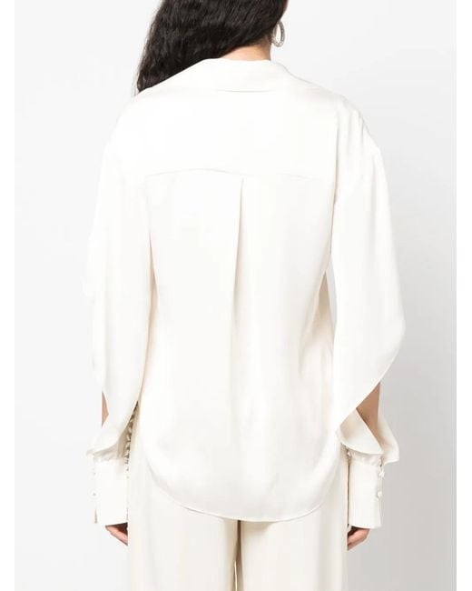 Jonathan Simkhai White V-Neck Draped-Sleeve Shirt