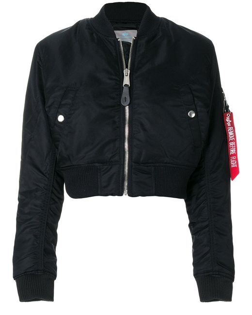 Alpha Industries Cropped Bomber Jacket in Black | Lyst